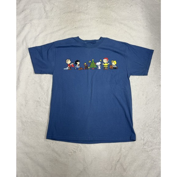 Vintage Y2K Peanuts Charlie Brown Christmas Snoopy Blue T-Shirt Men's Size Large - Picture 1 of 7